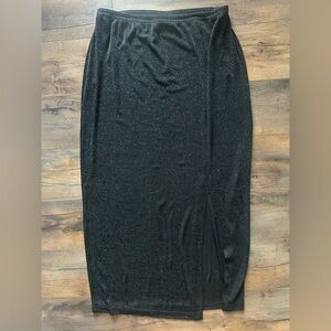 90s Softwear Mark Singer Black Glitter Midi Skirt Side Slit Party Holiday Glam M